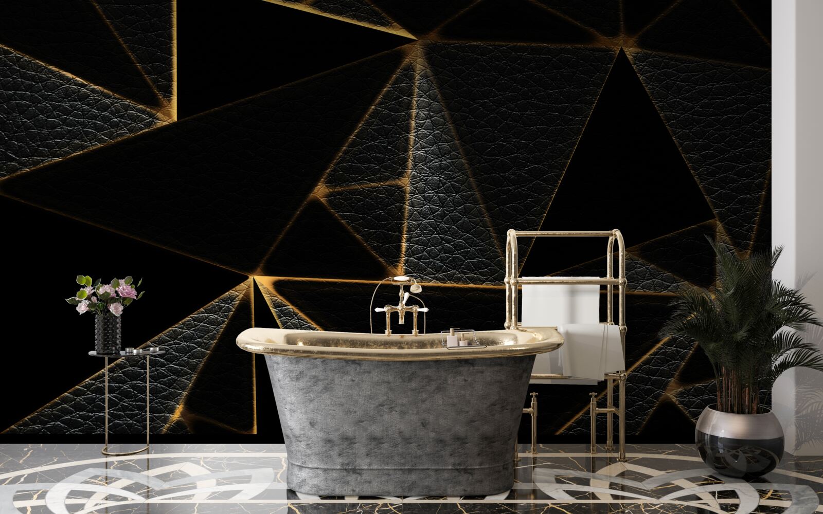 Fotobehang glazen deksel met zwart marmer