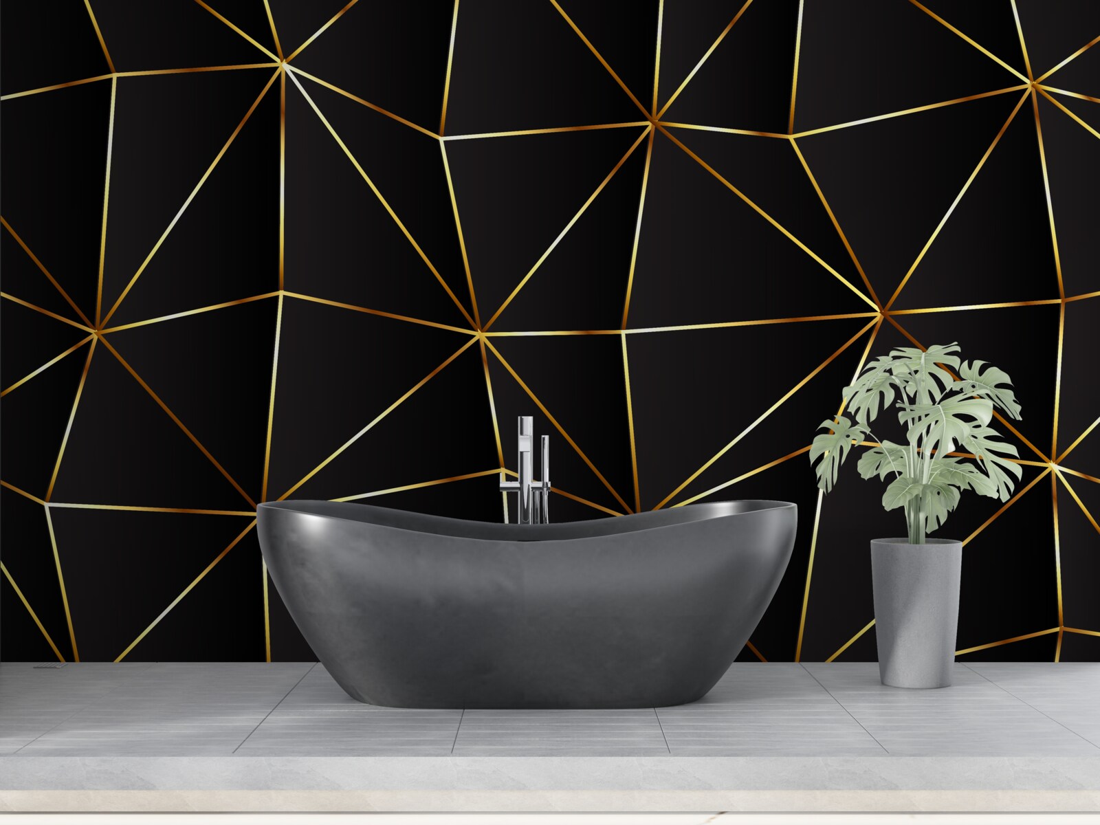 Fotobehang gouden elementen op een zwarte driehoekige achtergrond