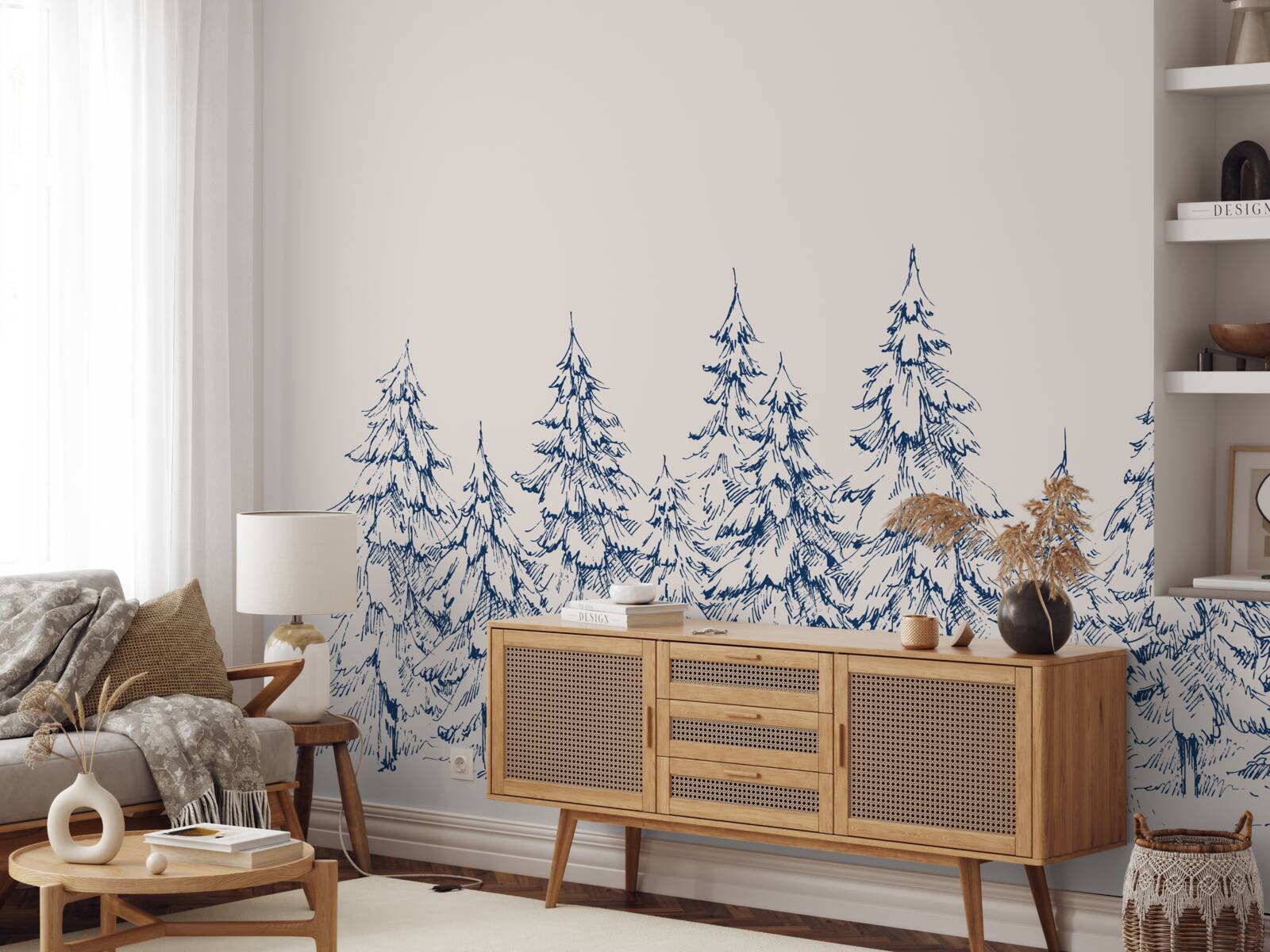 Fotobehang naaldbos in de winter