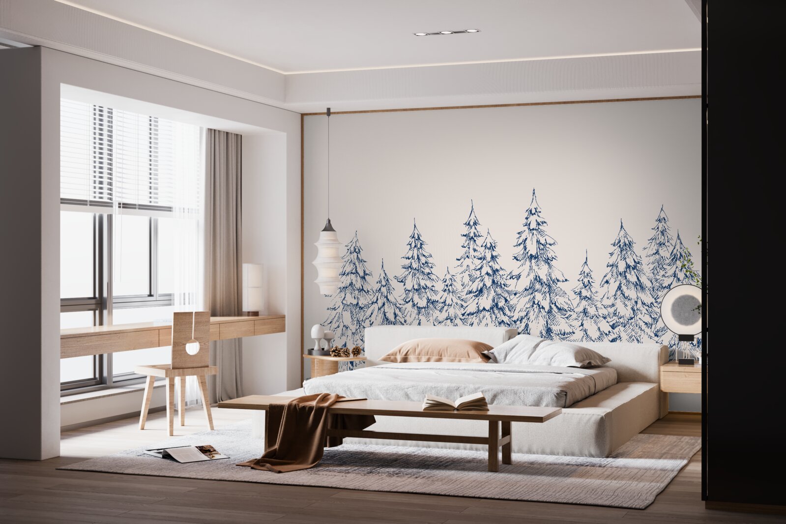 Fotobehang naaldbos in de winter