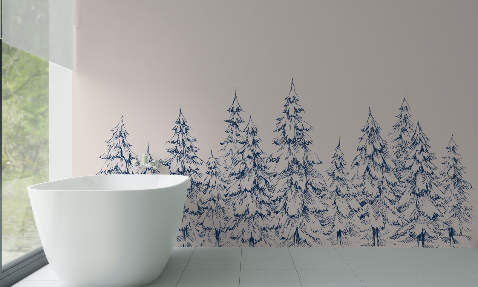 Fotobehang naaldbos in de winter