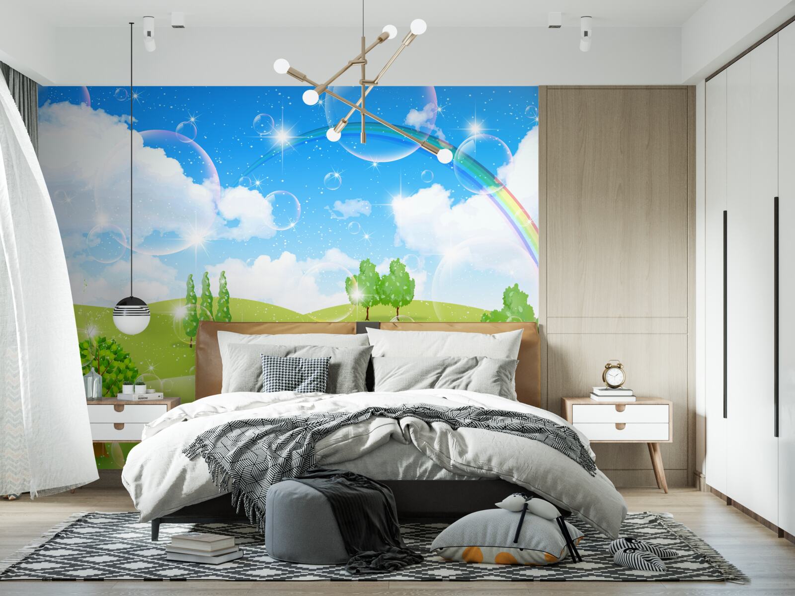 Fotobehang zomervelden met groene bomen