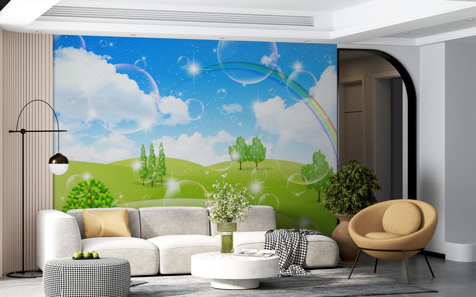 Fotobehang zomervelden met groene bomen