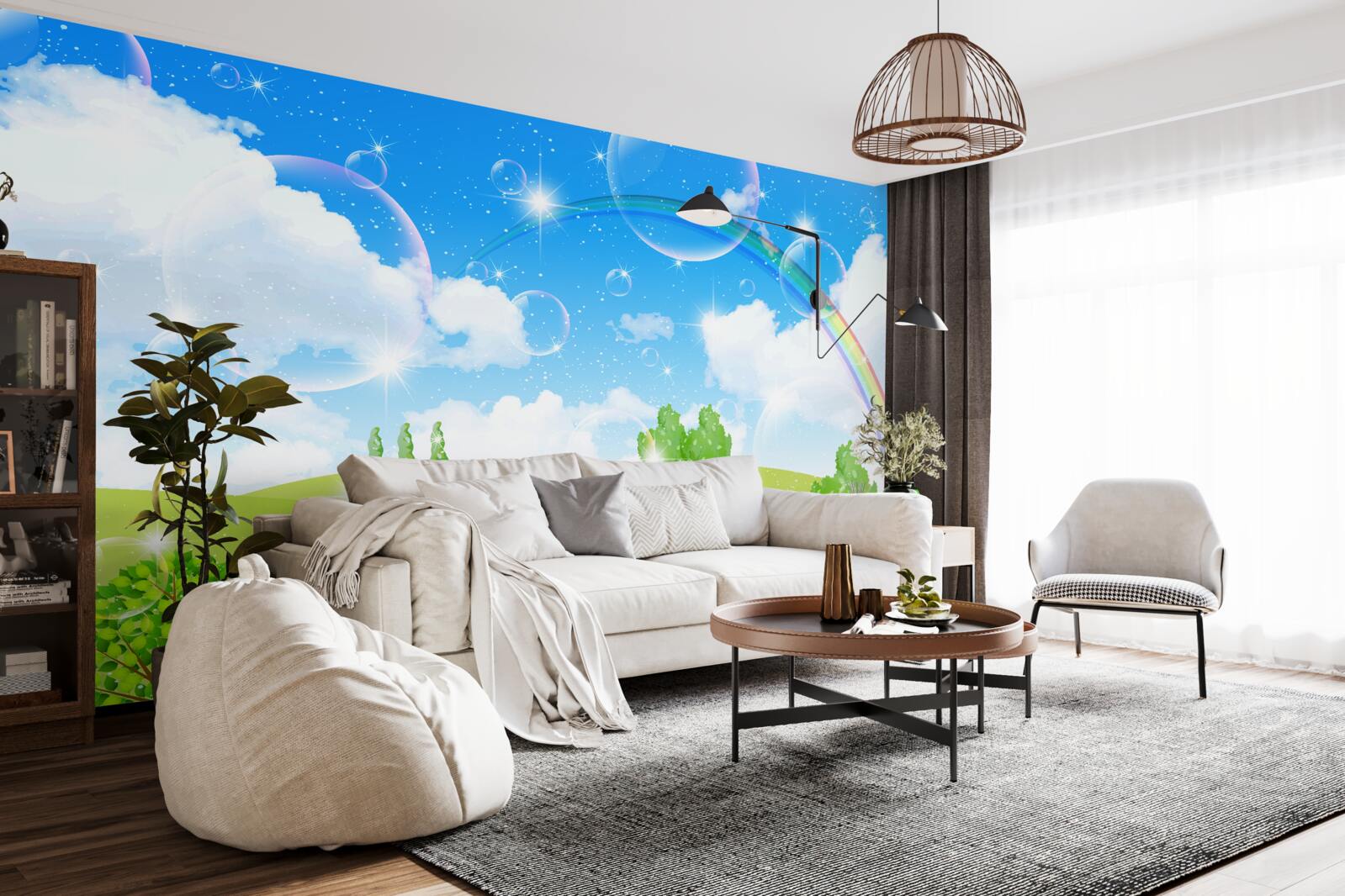 Fotobehang zomervelden met groene bomen