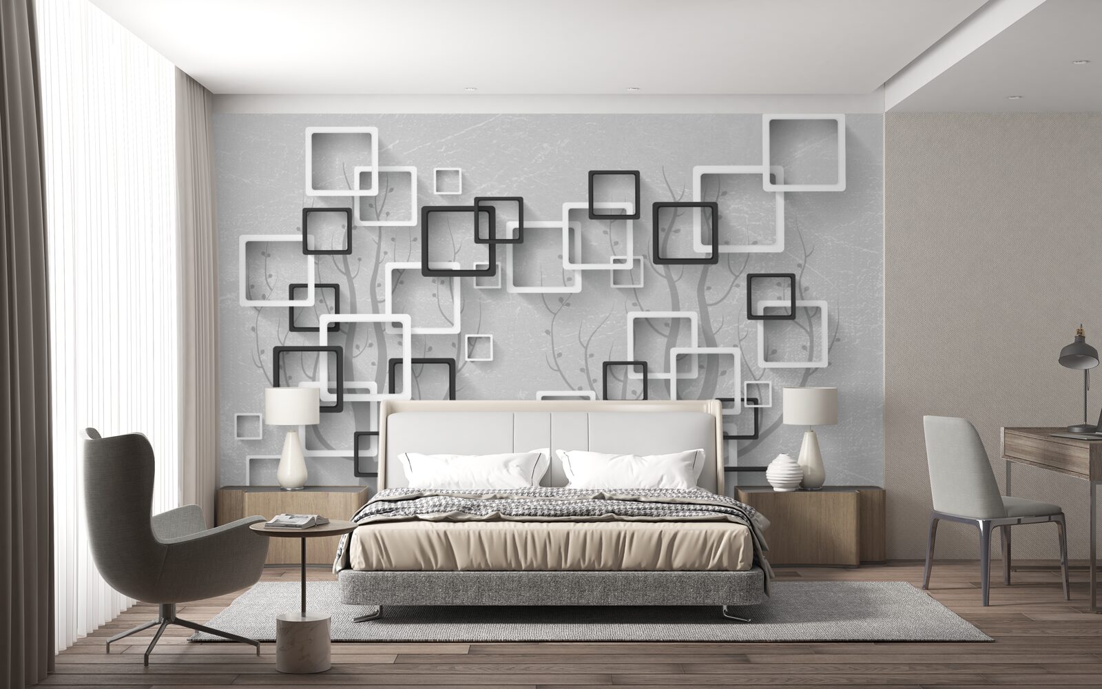 Fotobehang witte en zwarte vierkanten staan voor abstractie