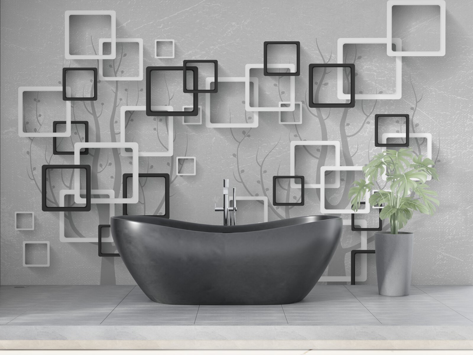 Fotobehang witte en zwarte vierkanten staan voor abstractie