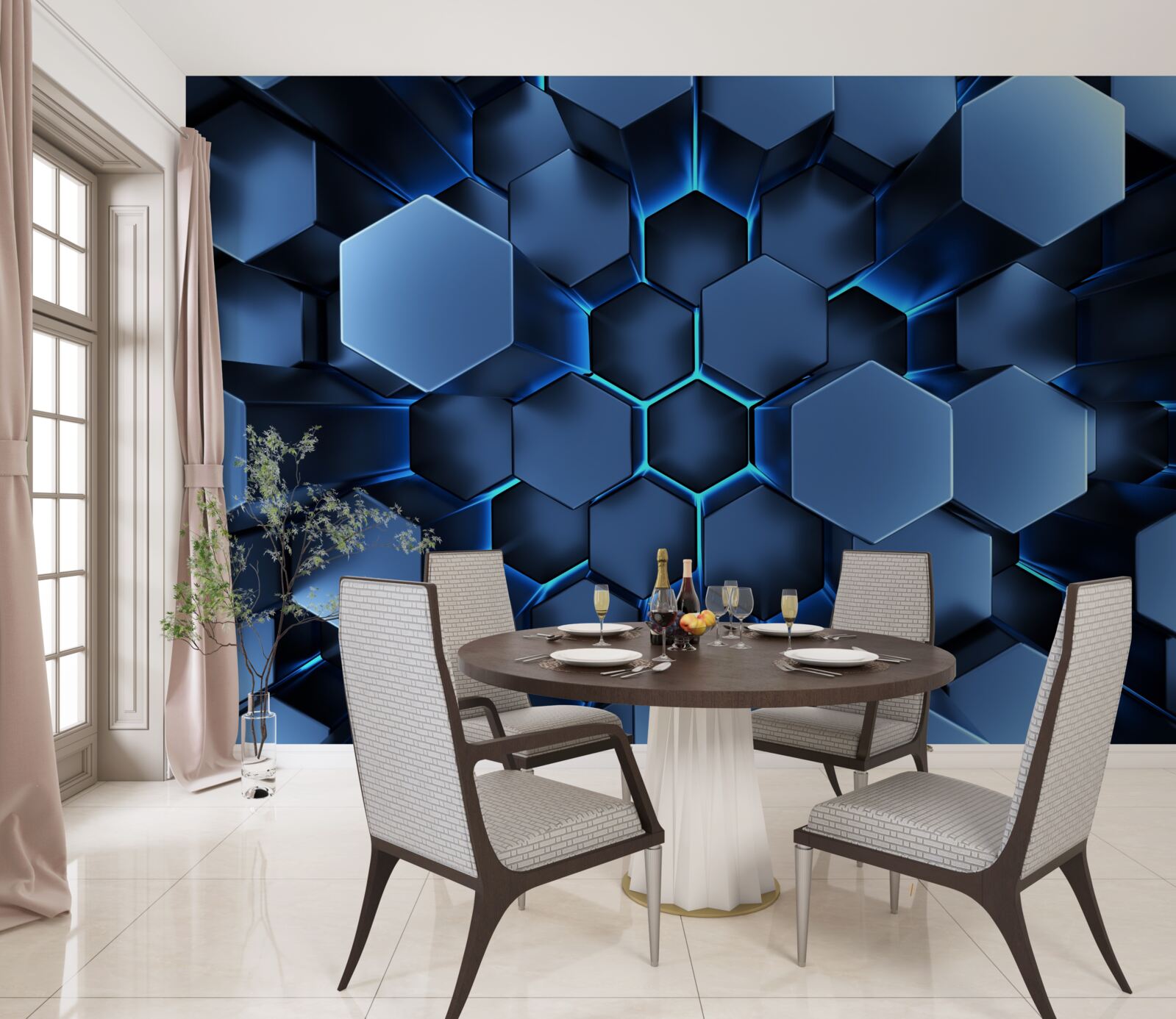 Fotobehang blauwe vijfhoeken zijn volumetrisch