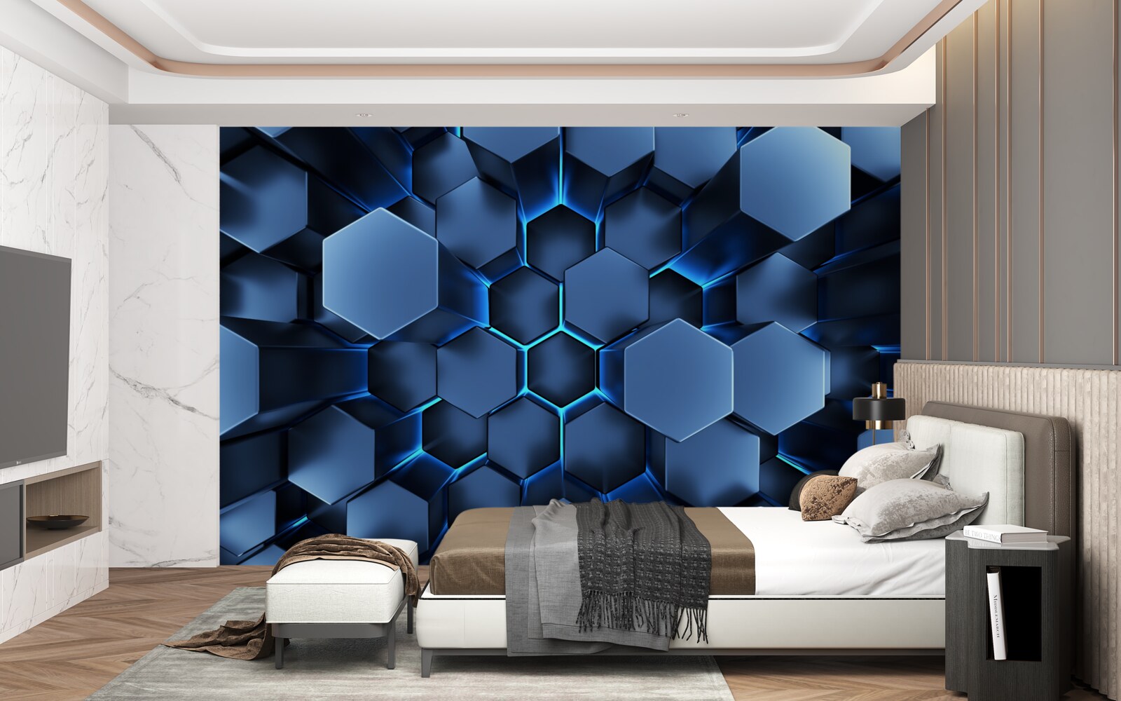 Fotobehang blauwe vijfhoeken zijn volumetrisch