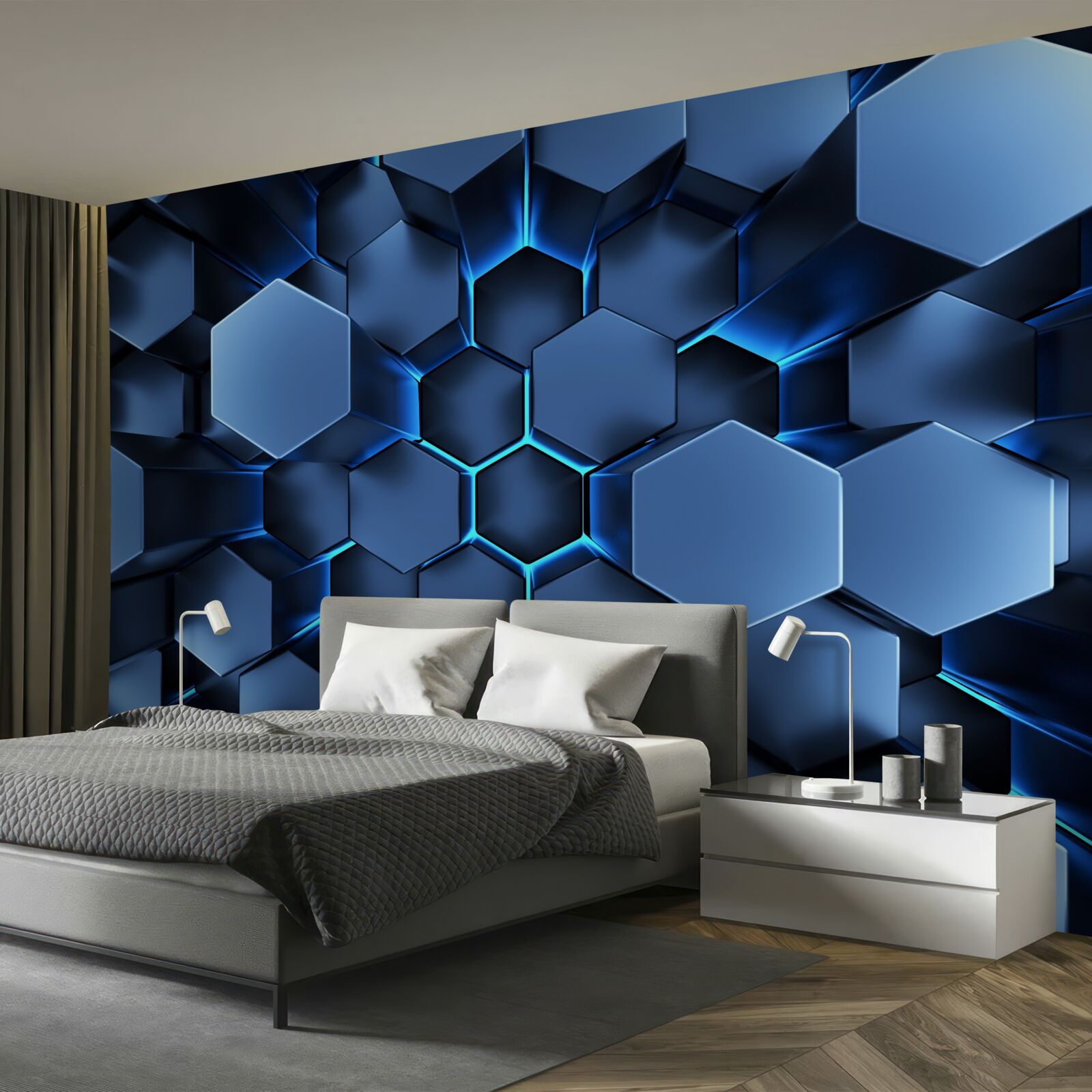 Fotobehang blauwe vijfhoeken zijn volumetrisch