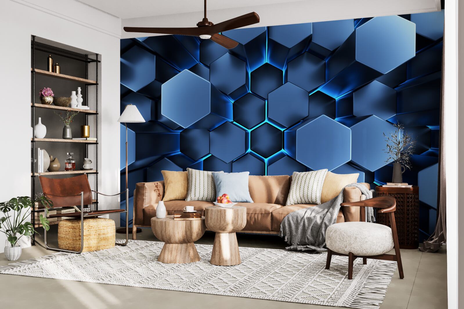 Fotobehang blauwe vijfhoeken zijn volumetrisch