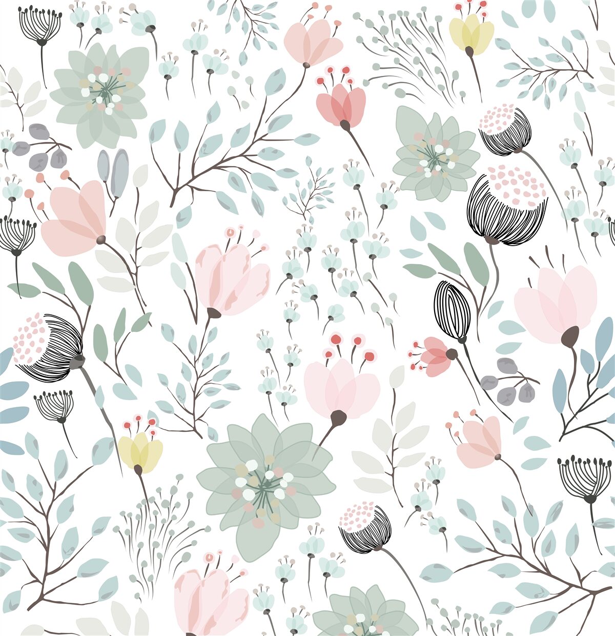 Fotobehang bloemen in roze en groene tinten