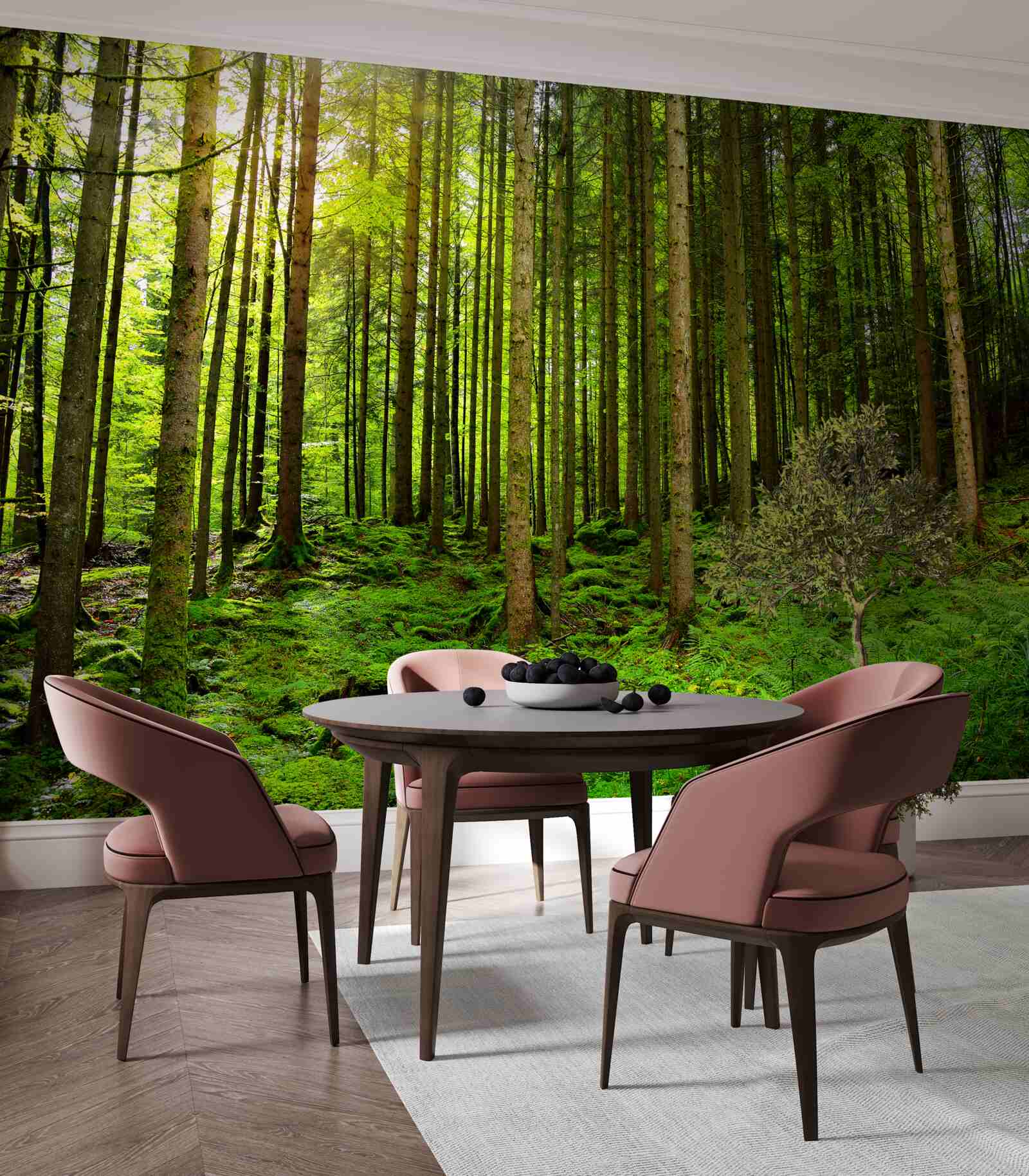 Fotobehang de zonnestralen dringen door het bos