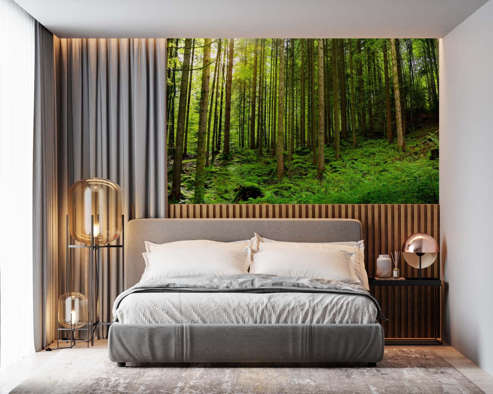 Fotobehang de zonnestralen dringen door het bos