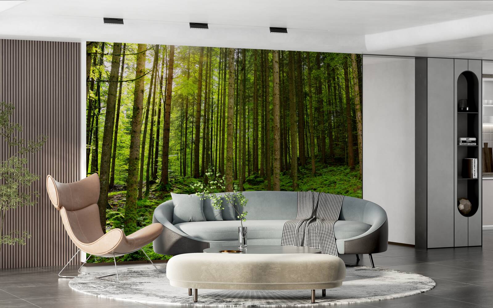 Fotobehang de zonnestralen dringen door het bos