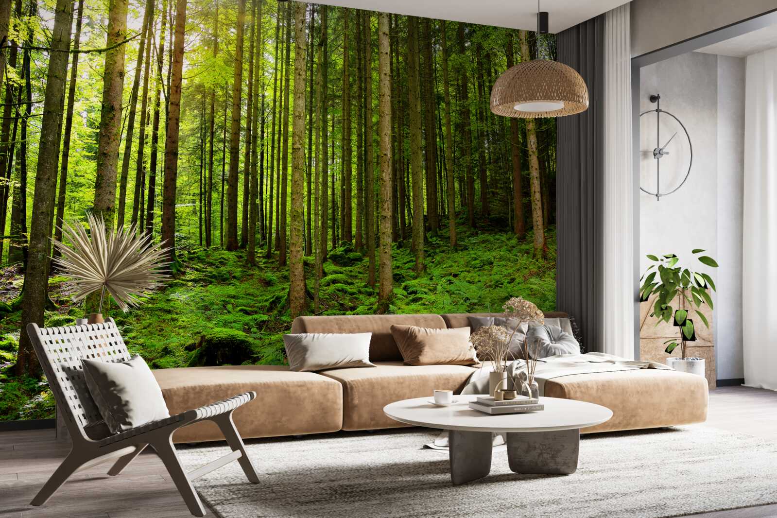 Fotobehang de zonnestralen dringen door het bos