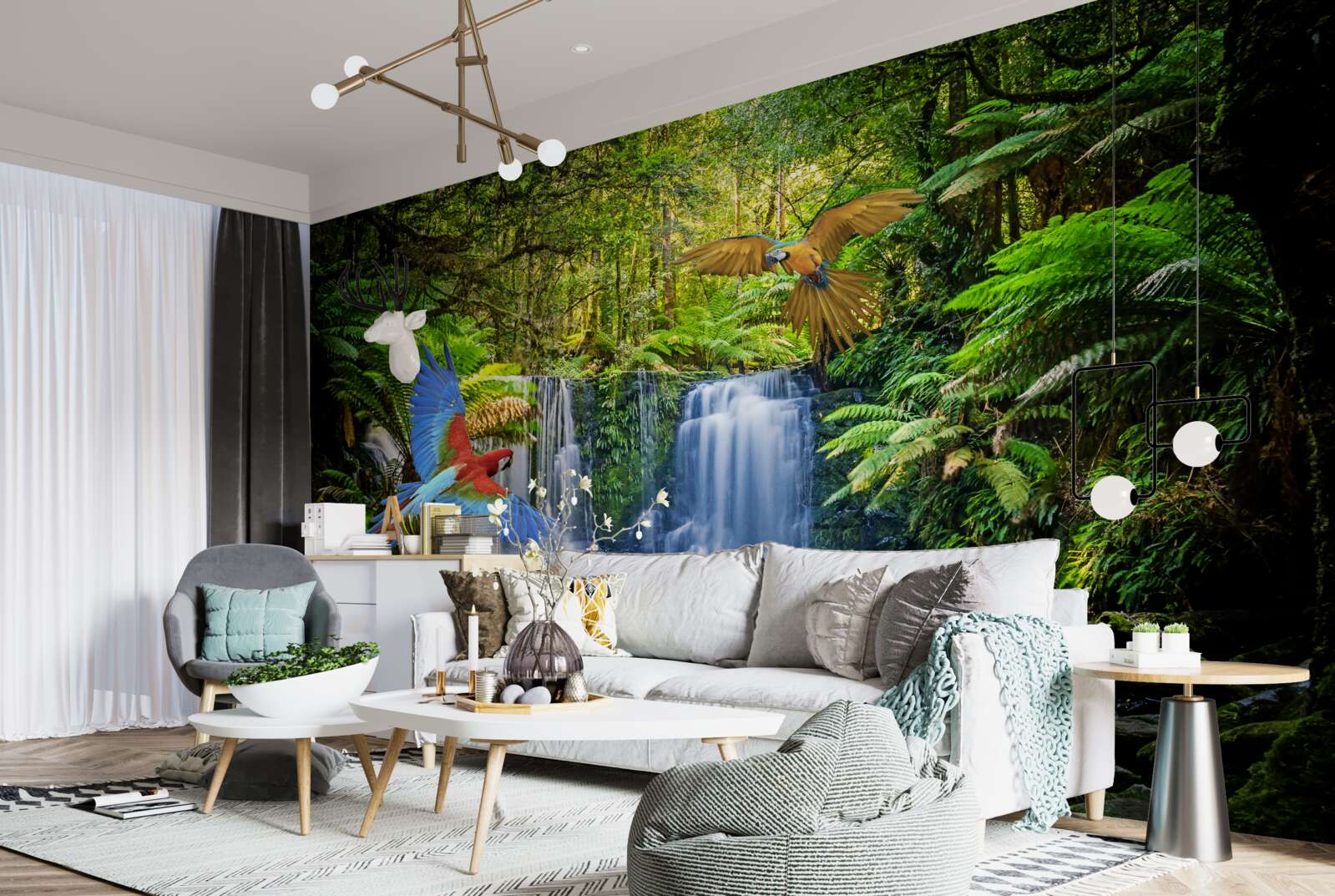 Fotobehang een verborgen waterval in het bos