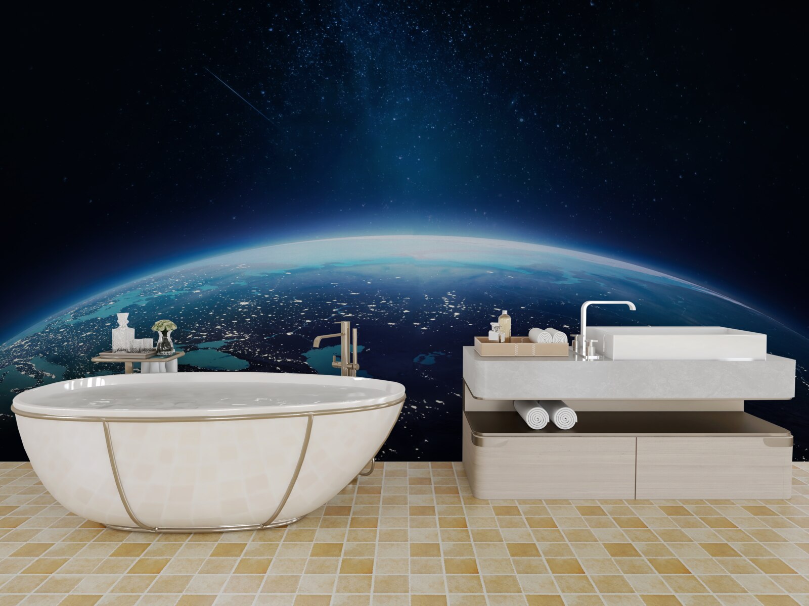 Fotobehang nachtelijk grondoppervlak