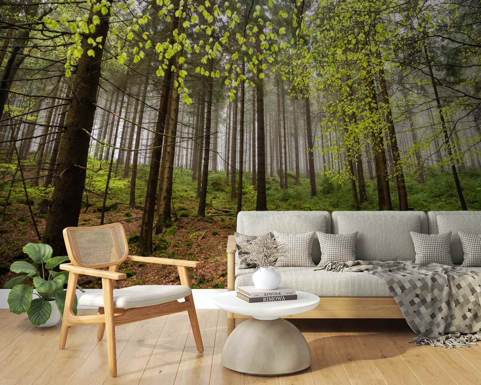 Fotobehang groen bos na regen