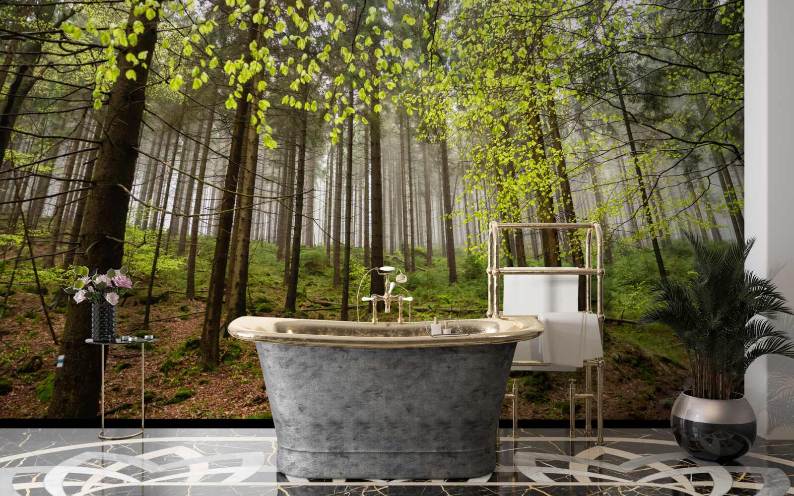 Fotobehang groen bos na regen