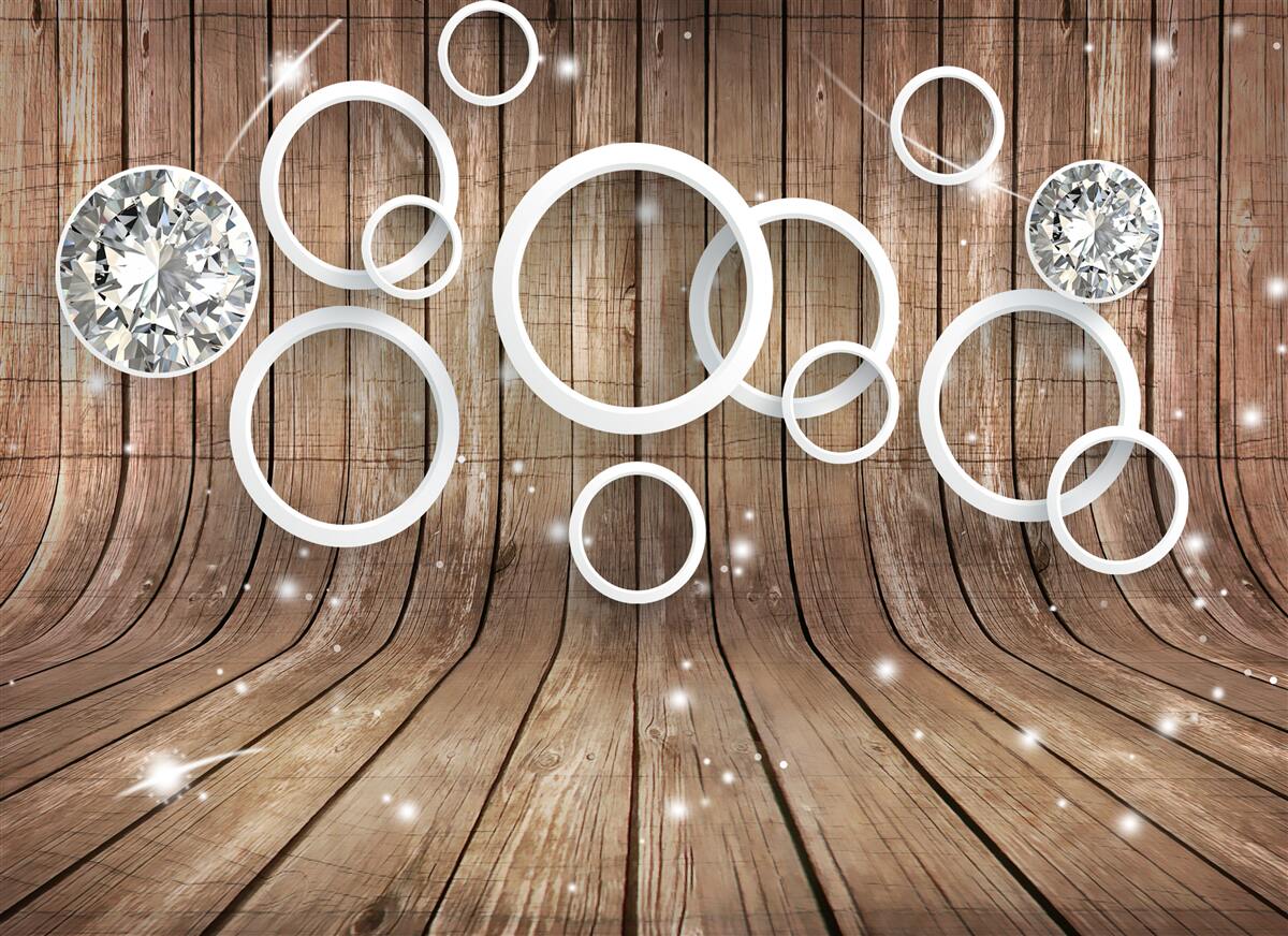 Fotobehang houtstructuur en witte cirkels