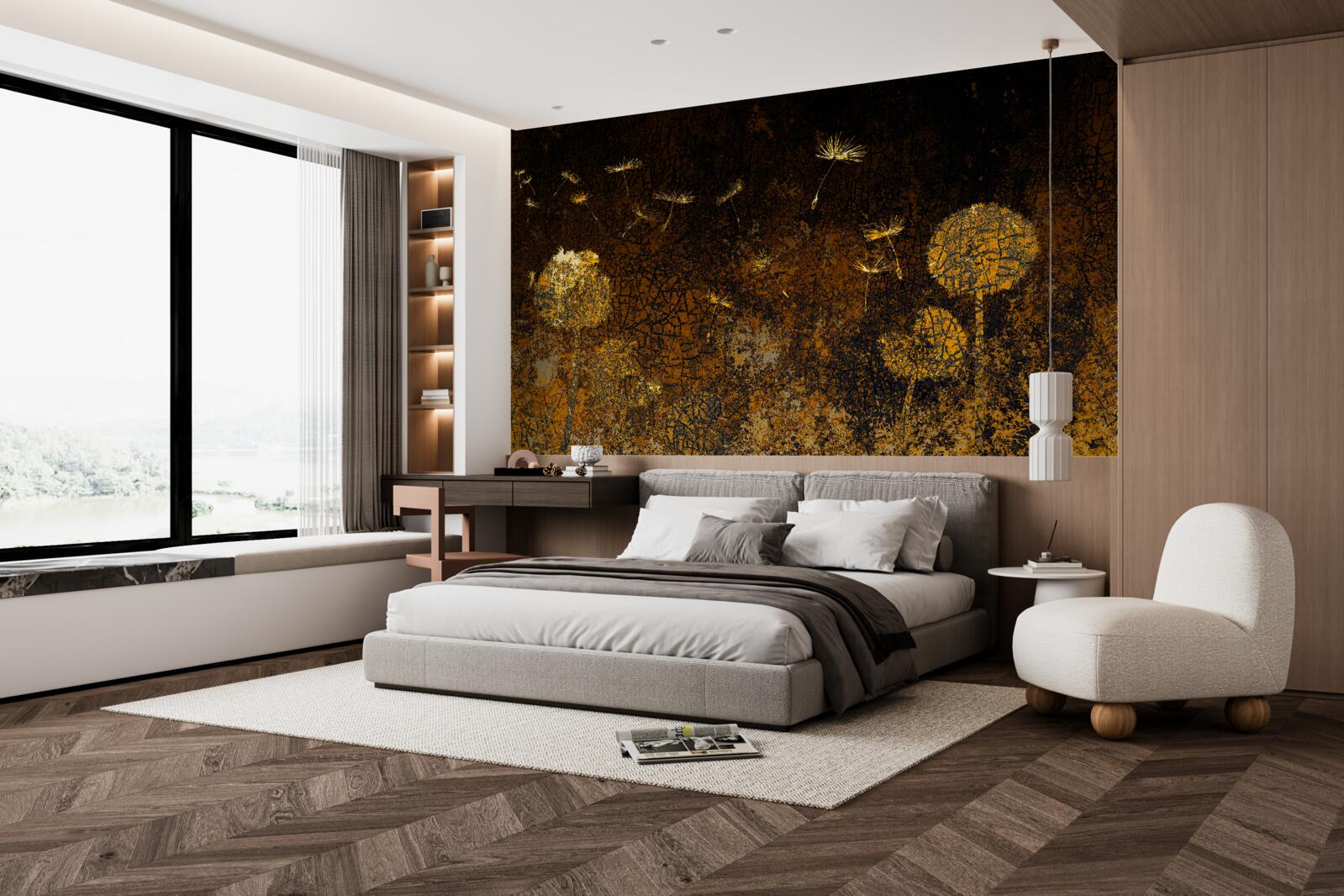 Fotobehang 's nachts wiegt de wind de paardenbloemen