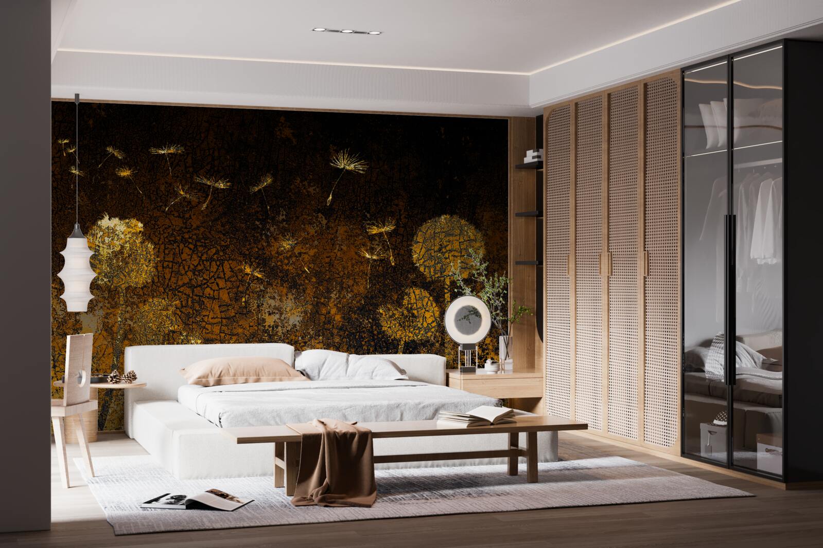 Fotobehang 's nachts wiegt de wind de paardenbloemen