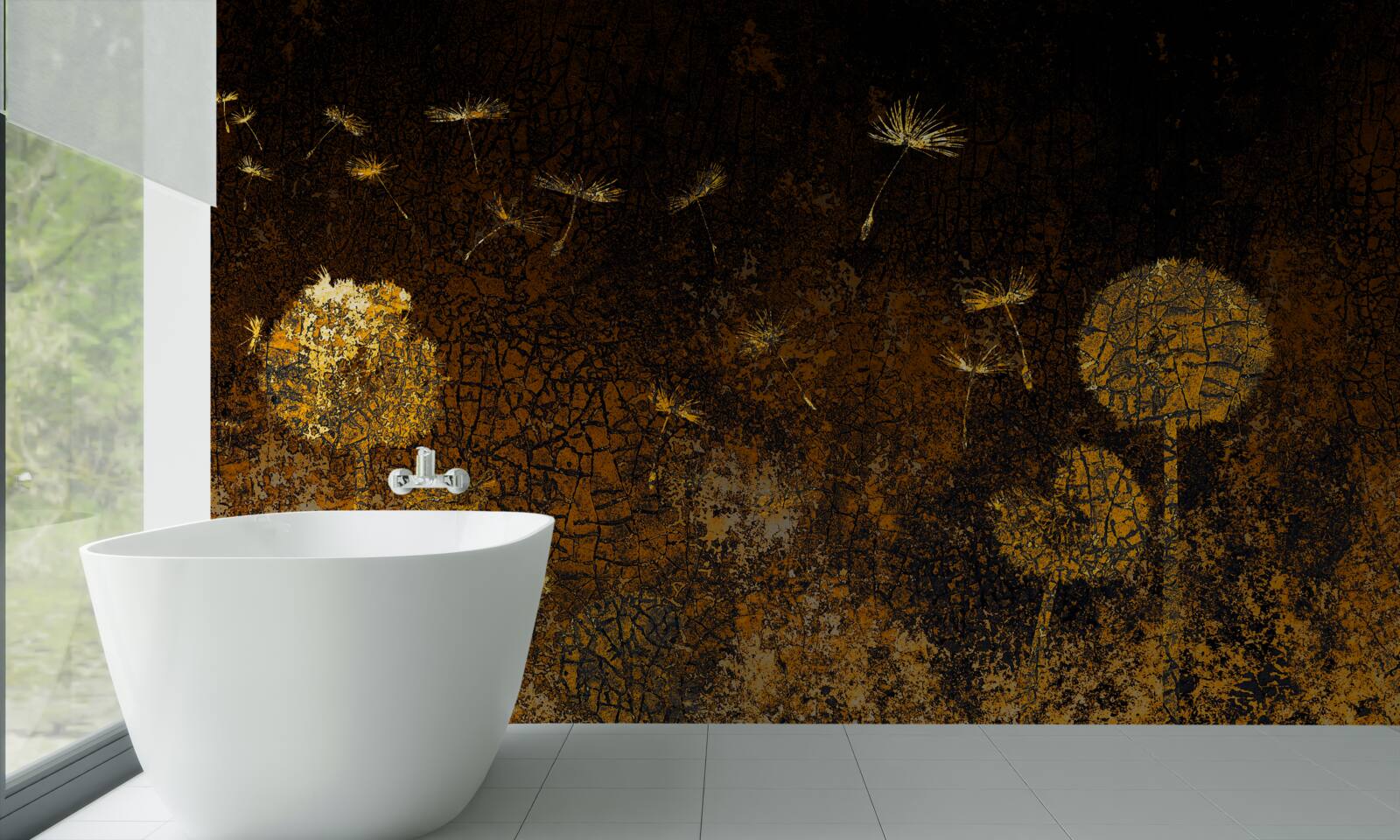 Fotobehang 's nachts wiegt de wind de paardenbloemen