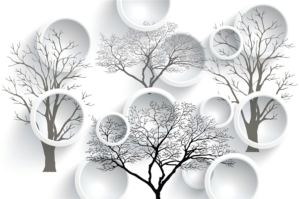 Fotobehang witte cirkels en bomen