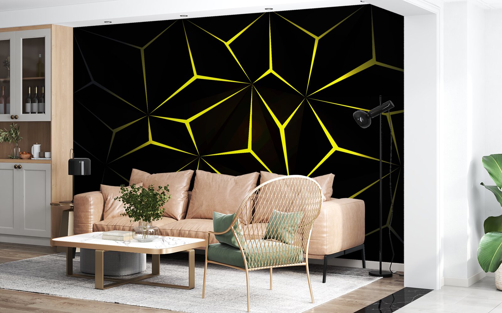 Fotobehang de letters zijn zwart met gele markering