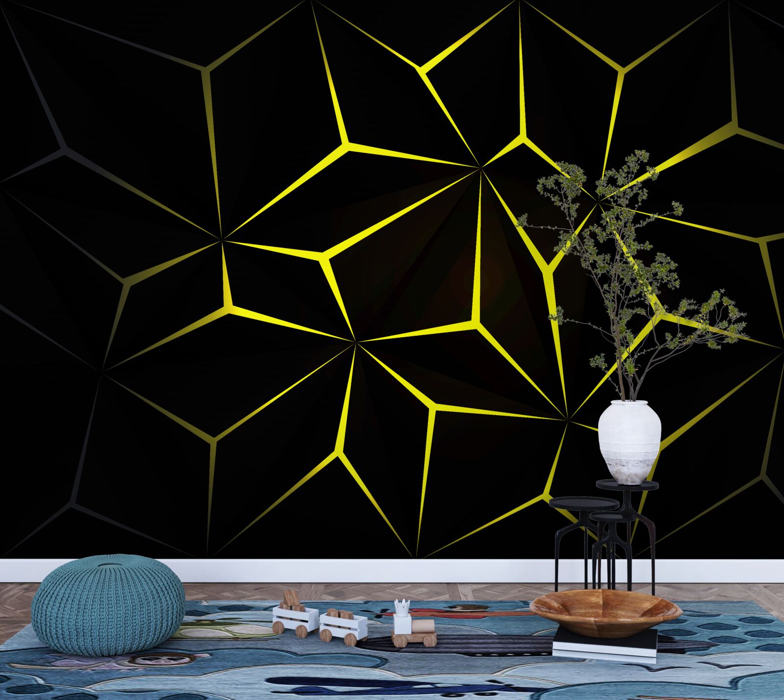 Fotobehang de letters zijn zwart met gele markering