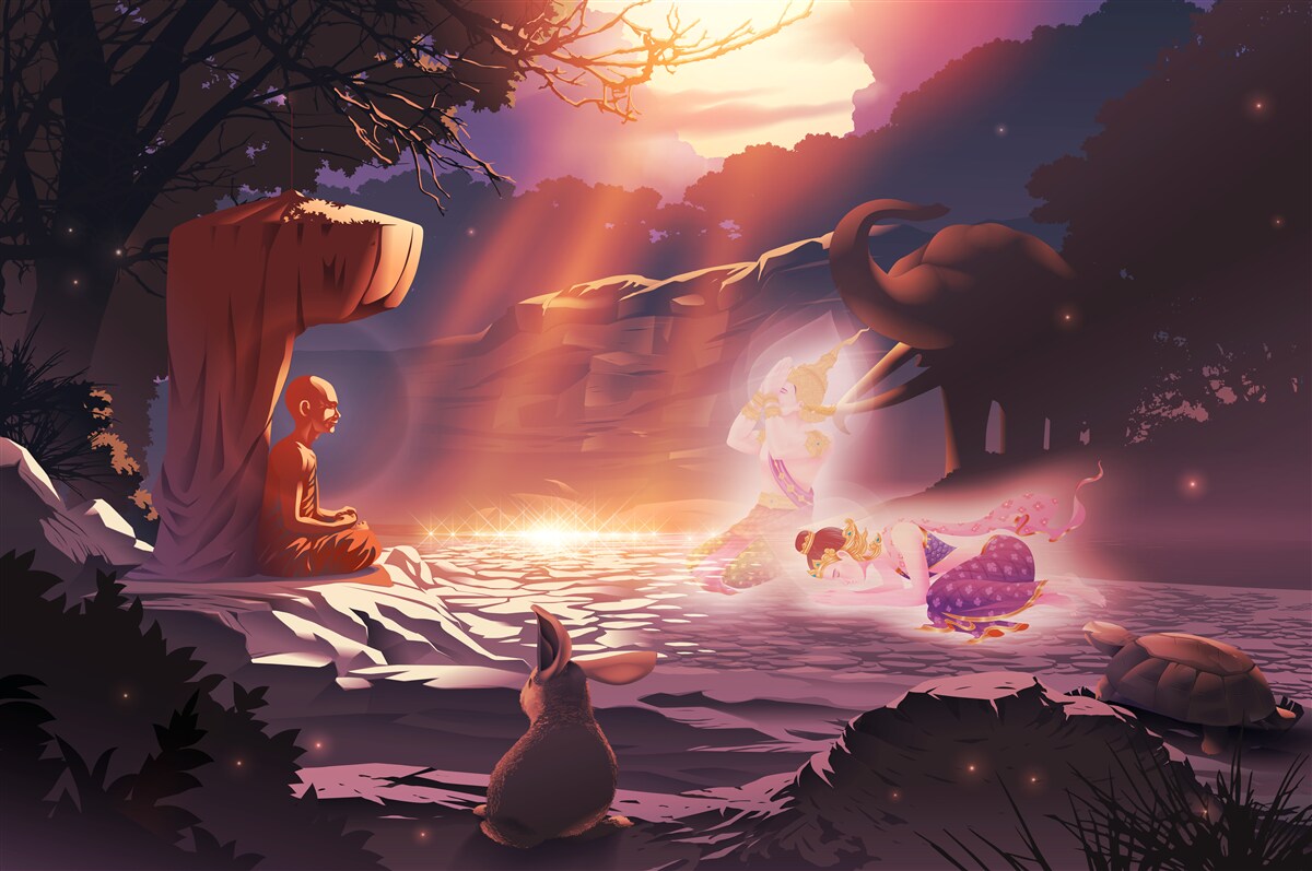 Fotobehang magische wezens in het nachtelijke struikgewas