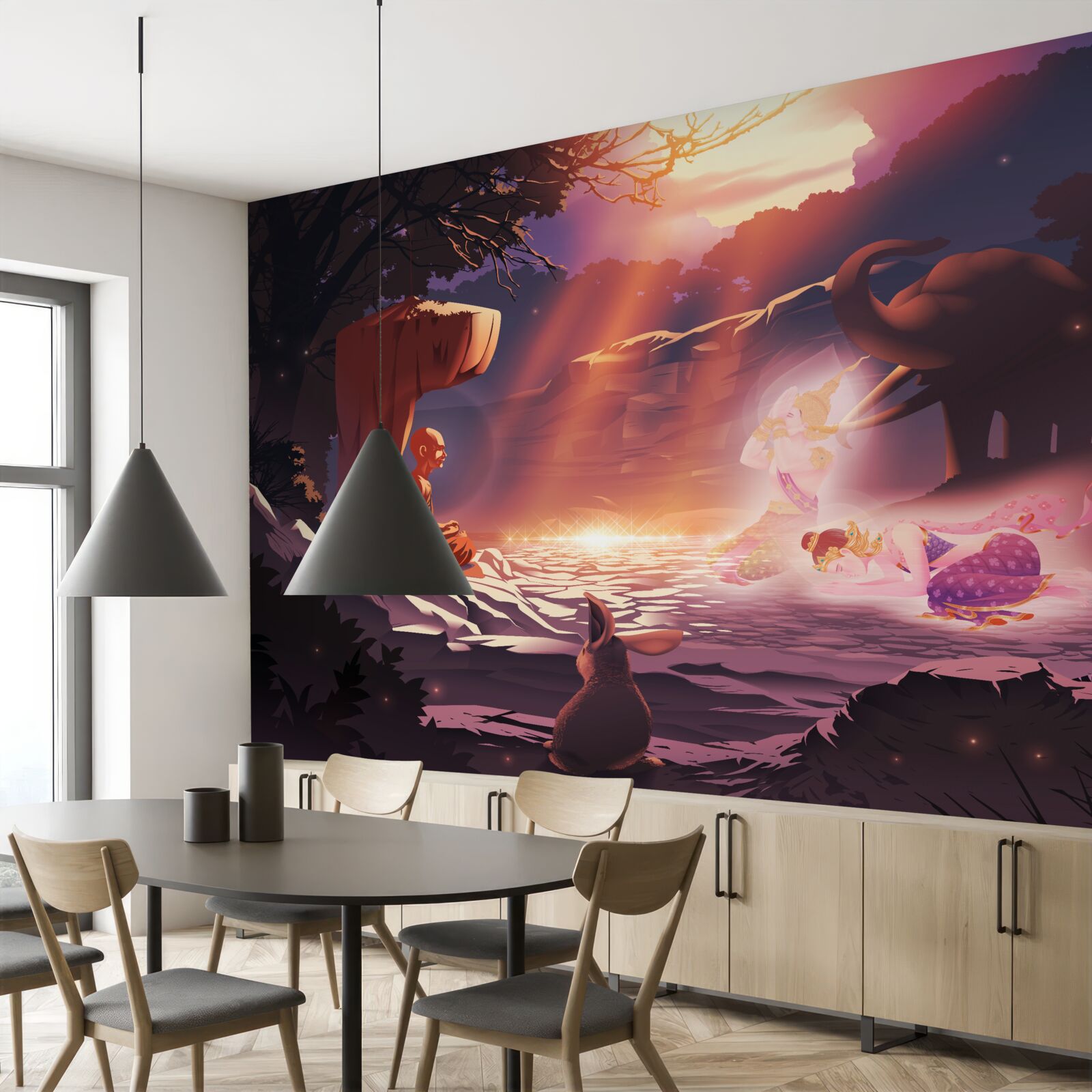 Fotobehang magische wezens in het nachtelijke struikgewas