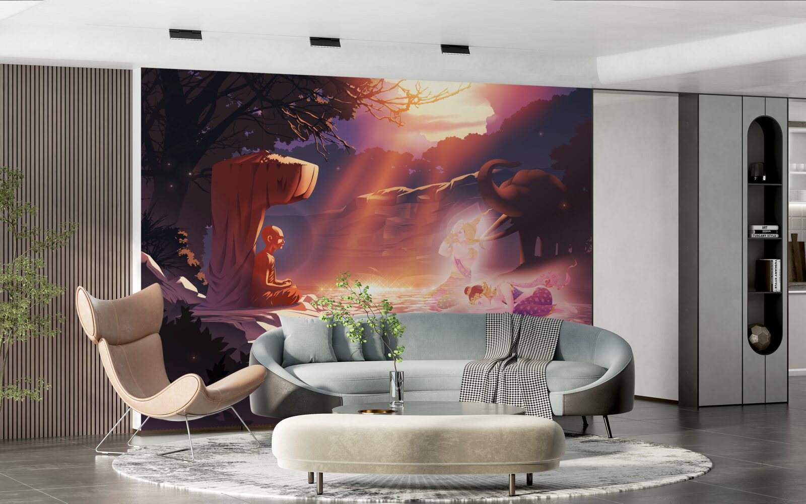 Fotobehang magische wezens in het nachtelijke struikgewas