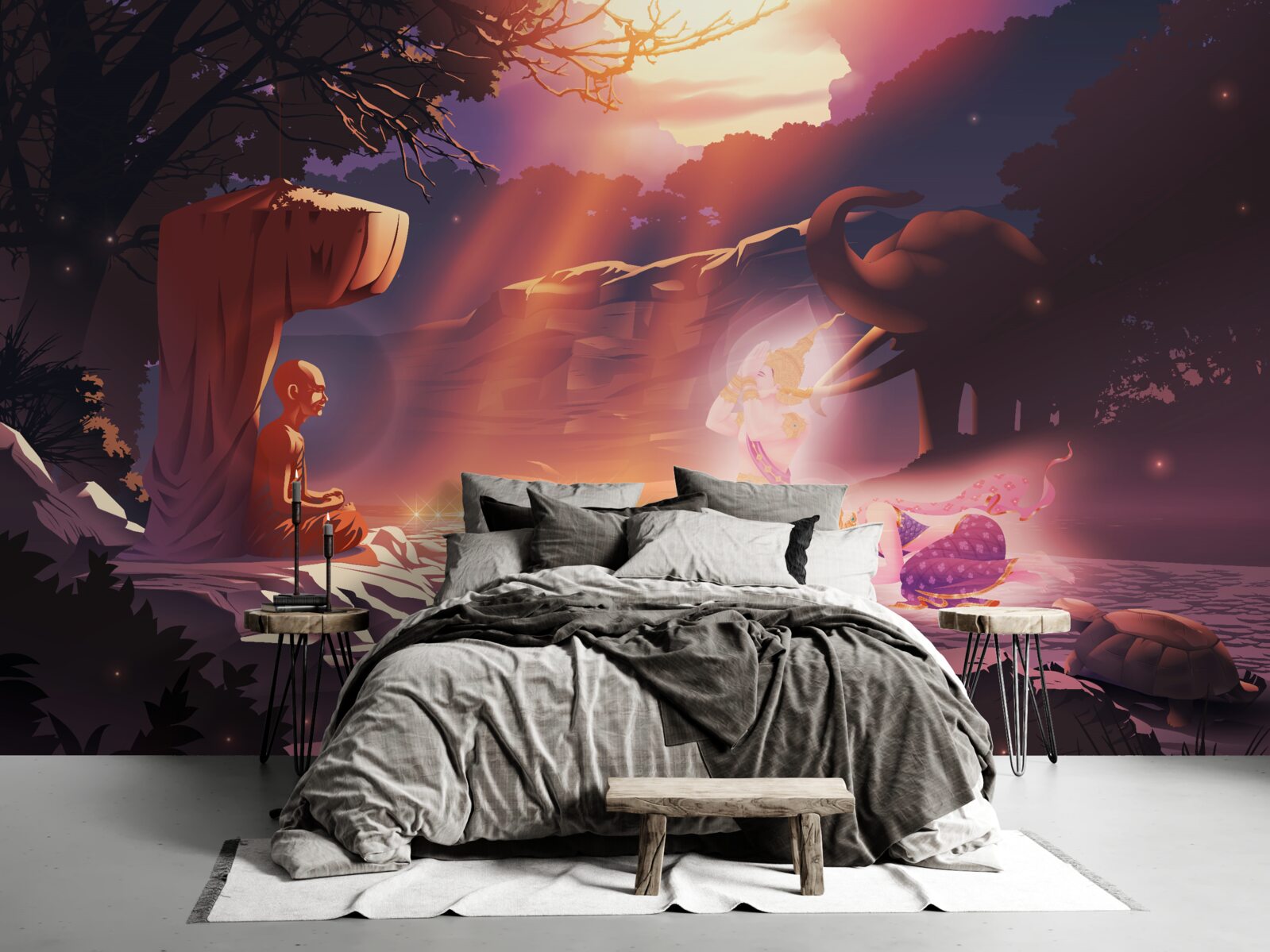 Fotobehang magische wezens in het nachtelijke struikgewas