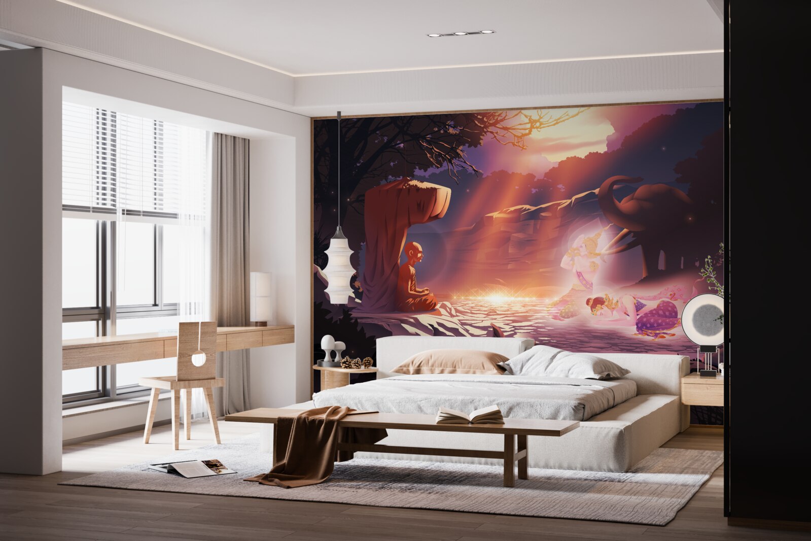 Fotobehang magische wezens in het nachtelijke struikgewas