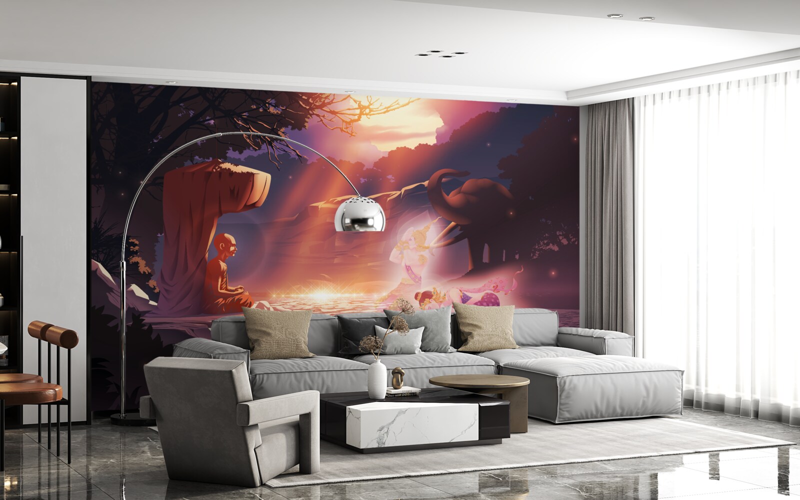 Fotobehang magische wezens in het nachtelijke struikgewas