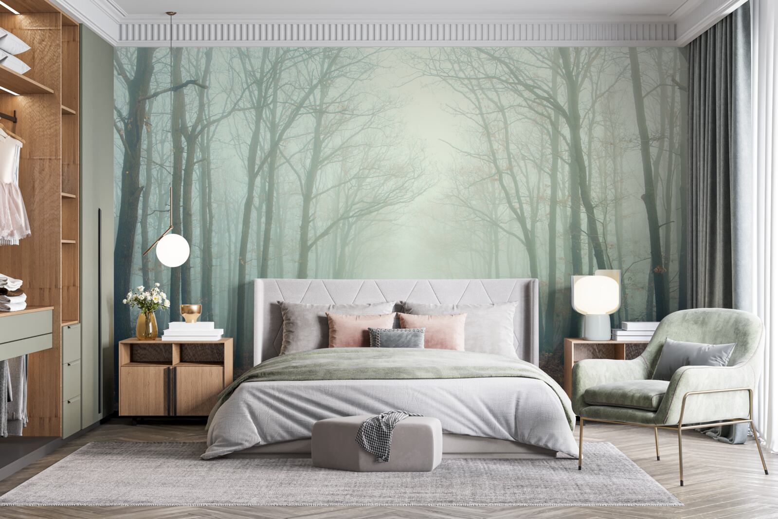 Fotobehang herfstpad, bedekt met koude