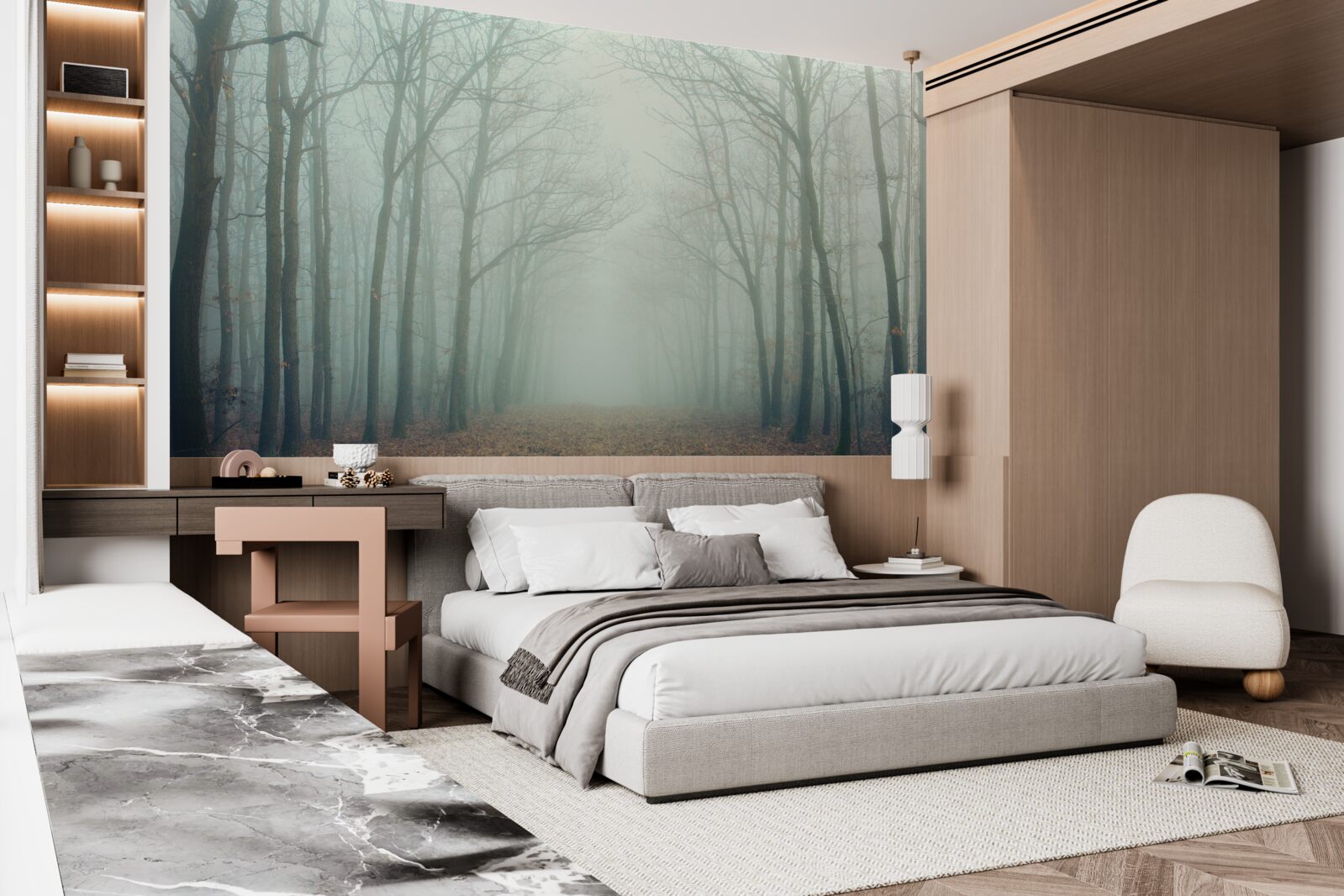 Fotobehang herfstpad, bedekt met koude