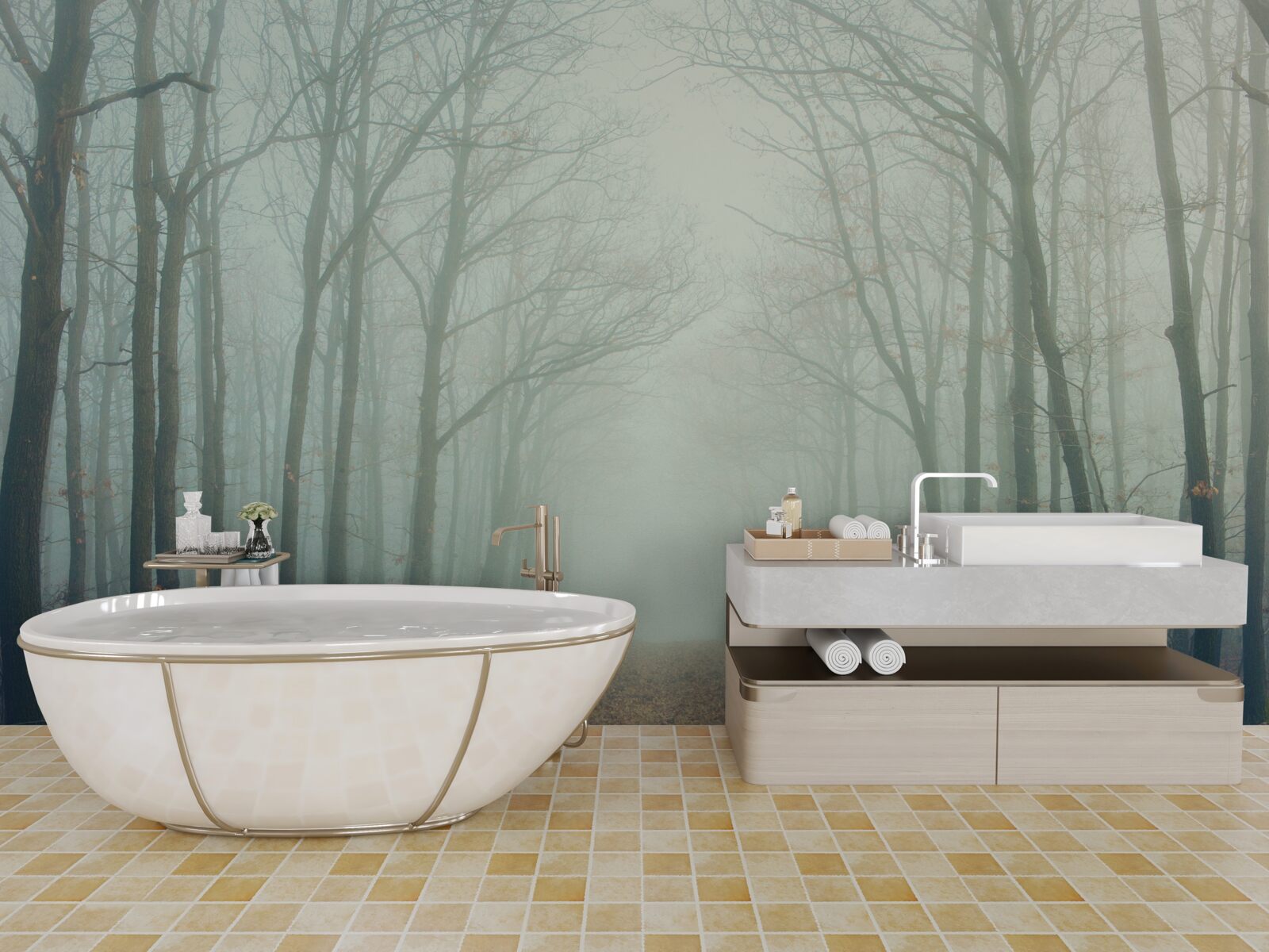 Fotobehang herfstpad, bedekt met koude