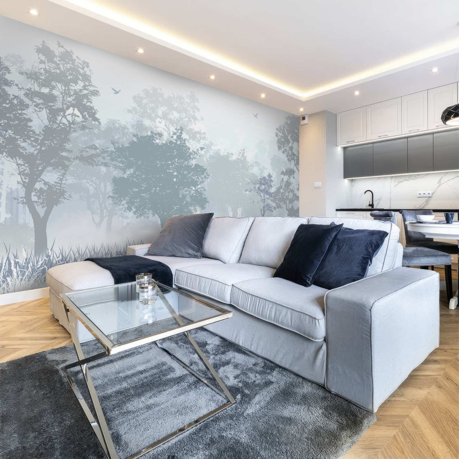 Fotobehang ochtendbos gehuld in mist