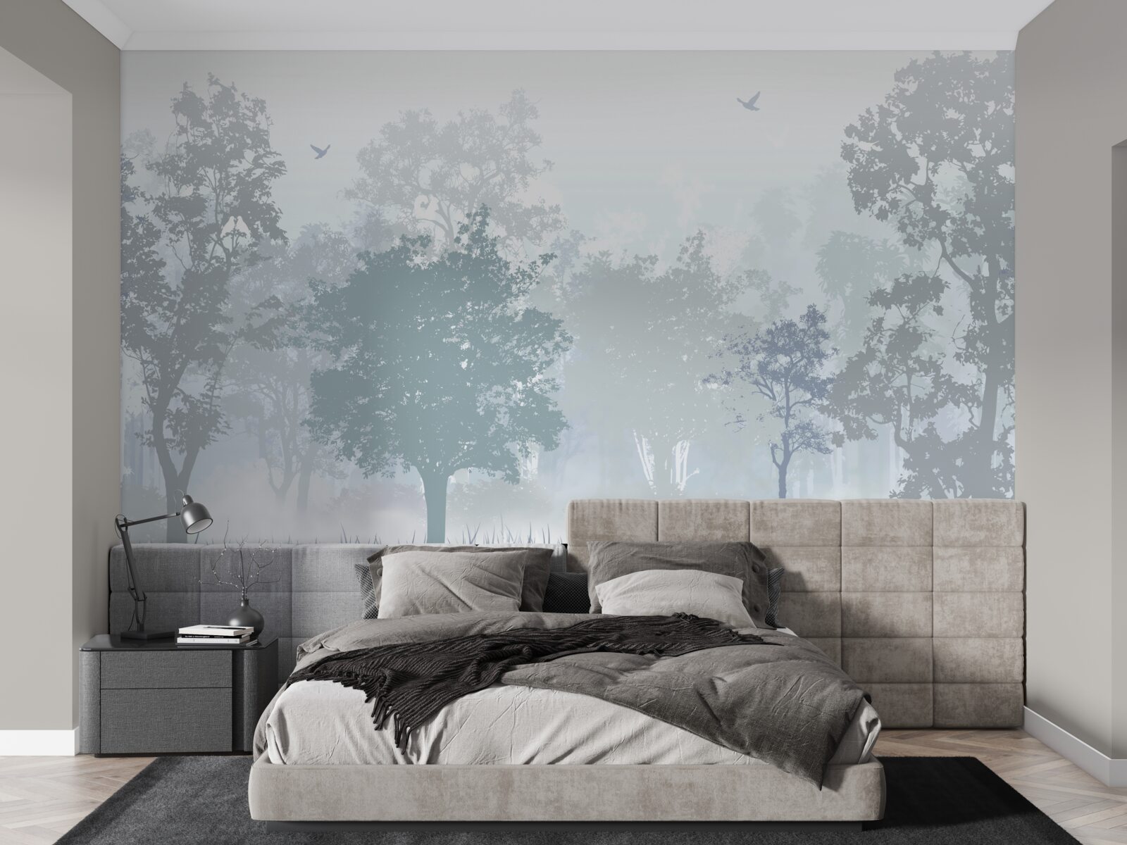 Fotobehang ochtendbos gehuld in mist