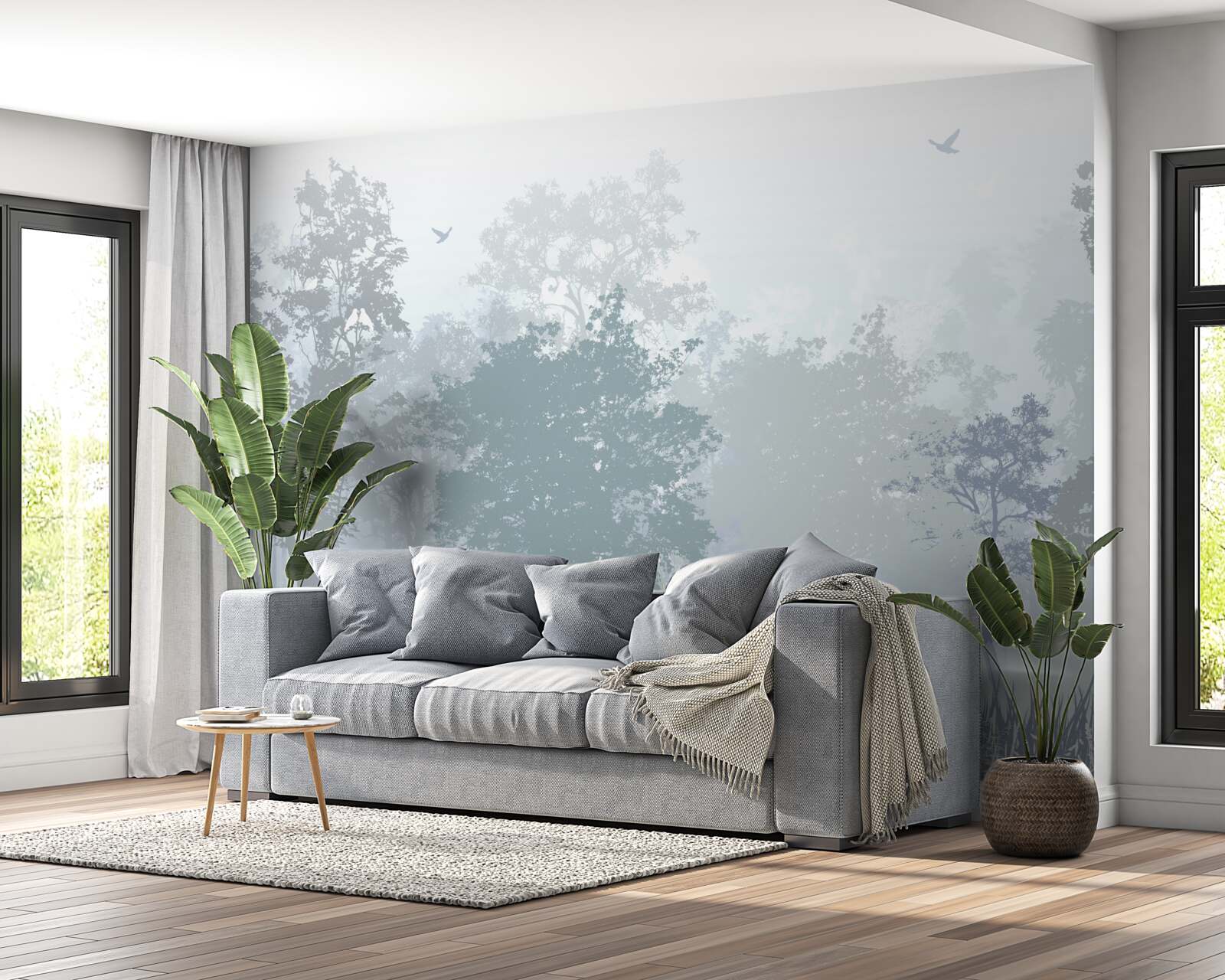 Fotobehang ochtendbos gehuld in mist