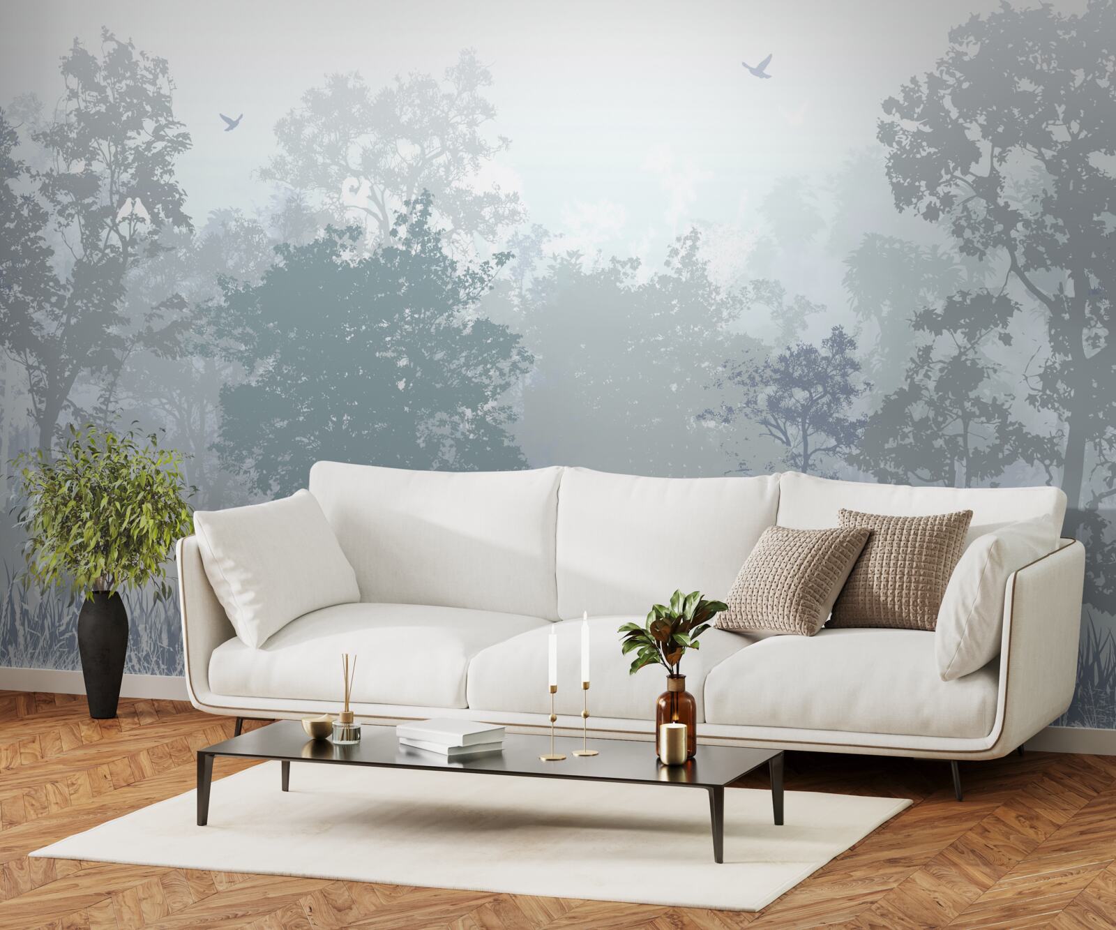 Fotobehang ochtendbos gehuld in mist