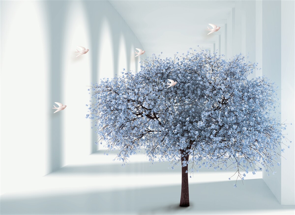 Fotobehang een boom in een bloeiende tunnel