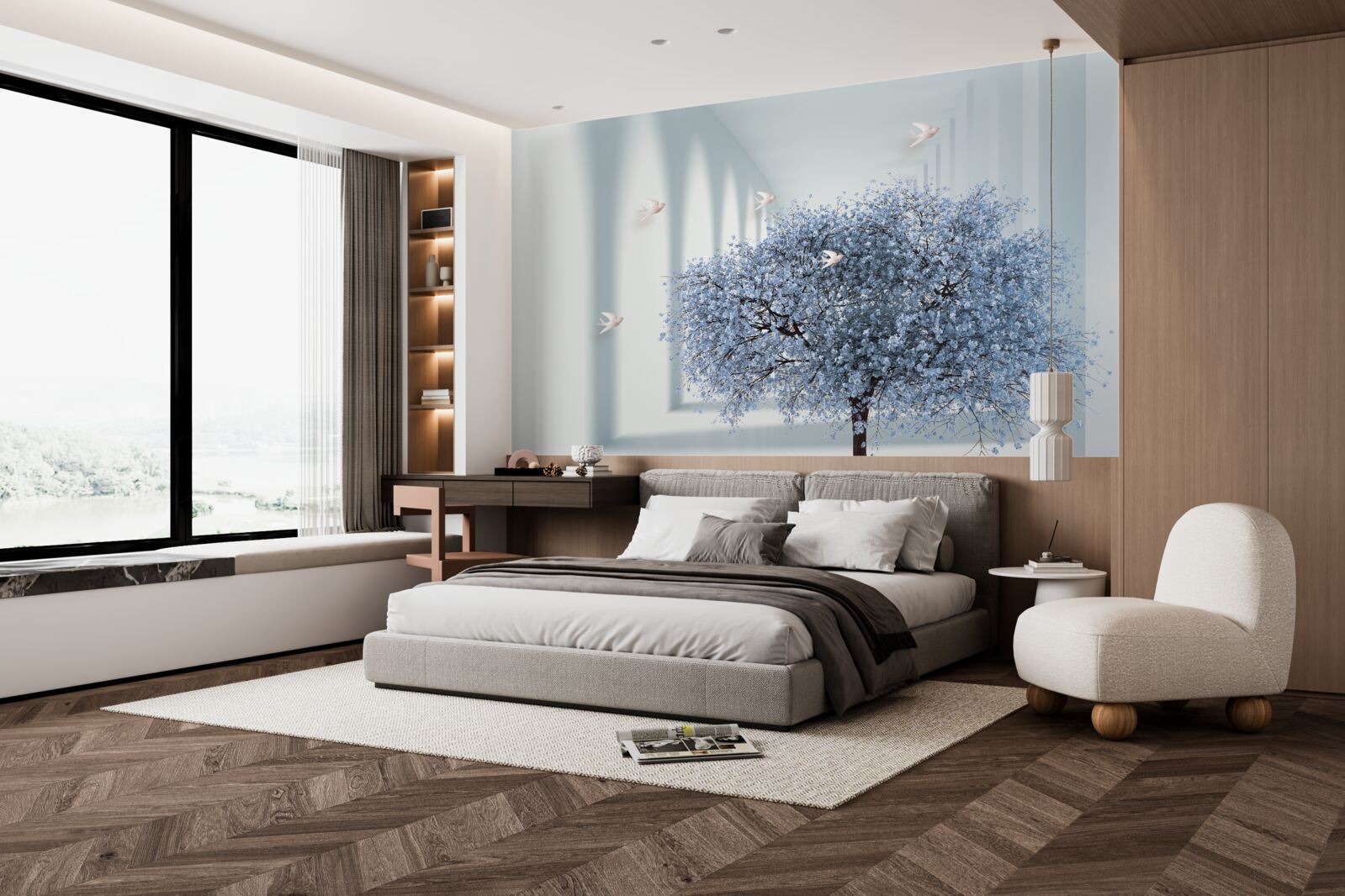 Fotobehang een boom in een bloeiende tunnel