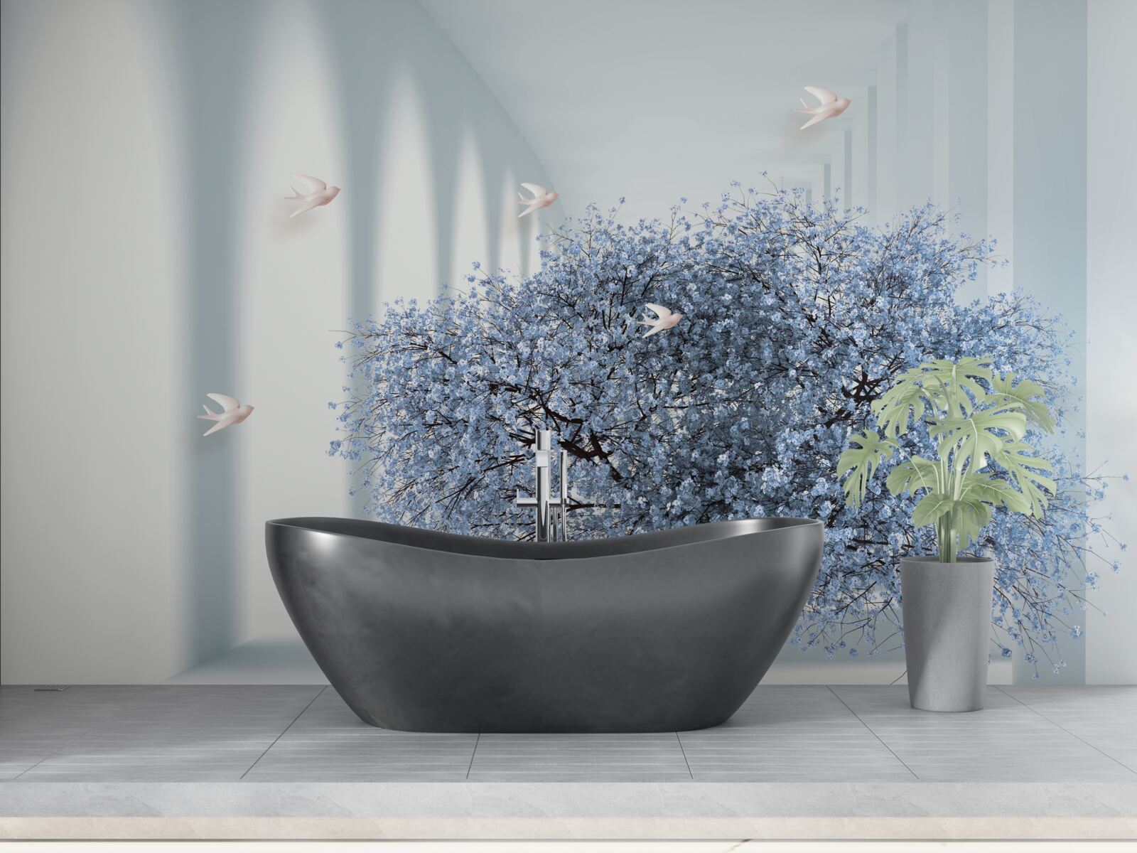 Fotobehang een boom in een bloeiende tunnel