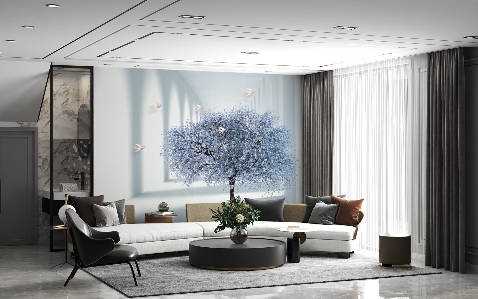 Fotobehang een boom in een bloeiende tunnel