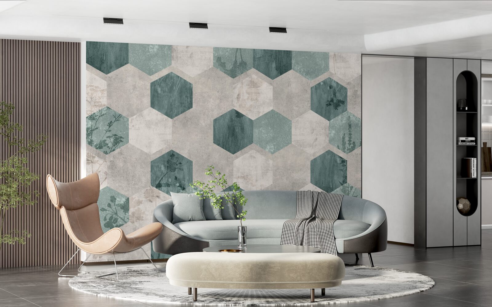 Fotobehang bladeren met patronen in de vorm van abstracte vijfhoeken