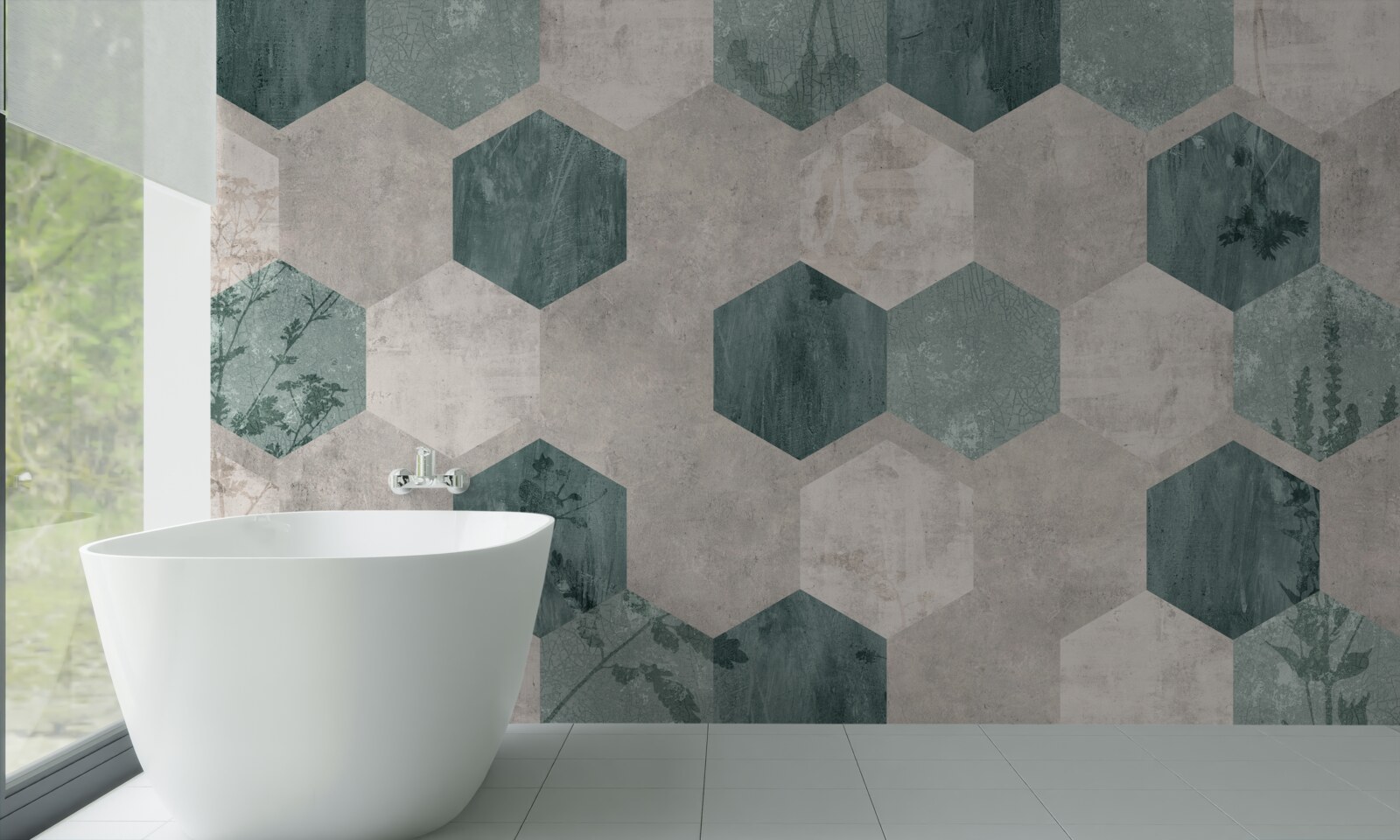 Fotobehang bladeren met patronen in de vorm van abstracte vijfhoeken