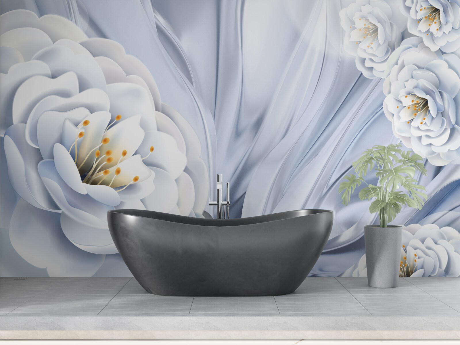 Fotobehang grote sneeuwwitte knoppen en groene bladeren